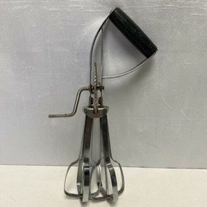 Vintage EKCO Best Egg Beater Hand Held Crank Mixer‎ Stainless Steal Black Handle
